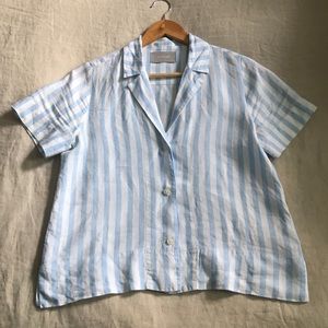 Everlane Blue and White Linen Collar Shirt